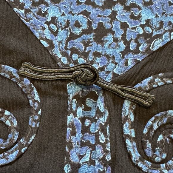 VINTAGE 90s CAROLE LITTLE Maxi Dress Blue Black Rayon Vest Soutache USA Size 16 - Picture 7 of 10